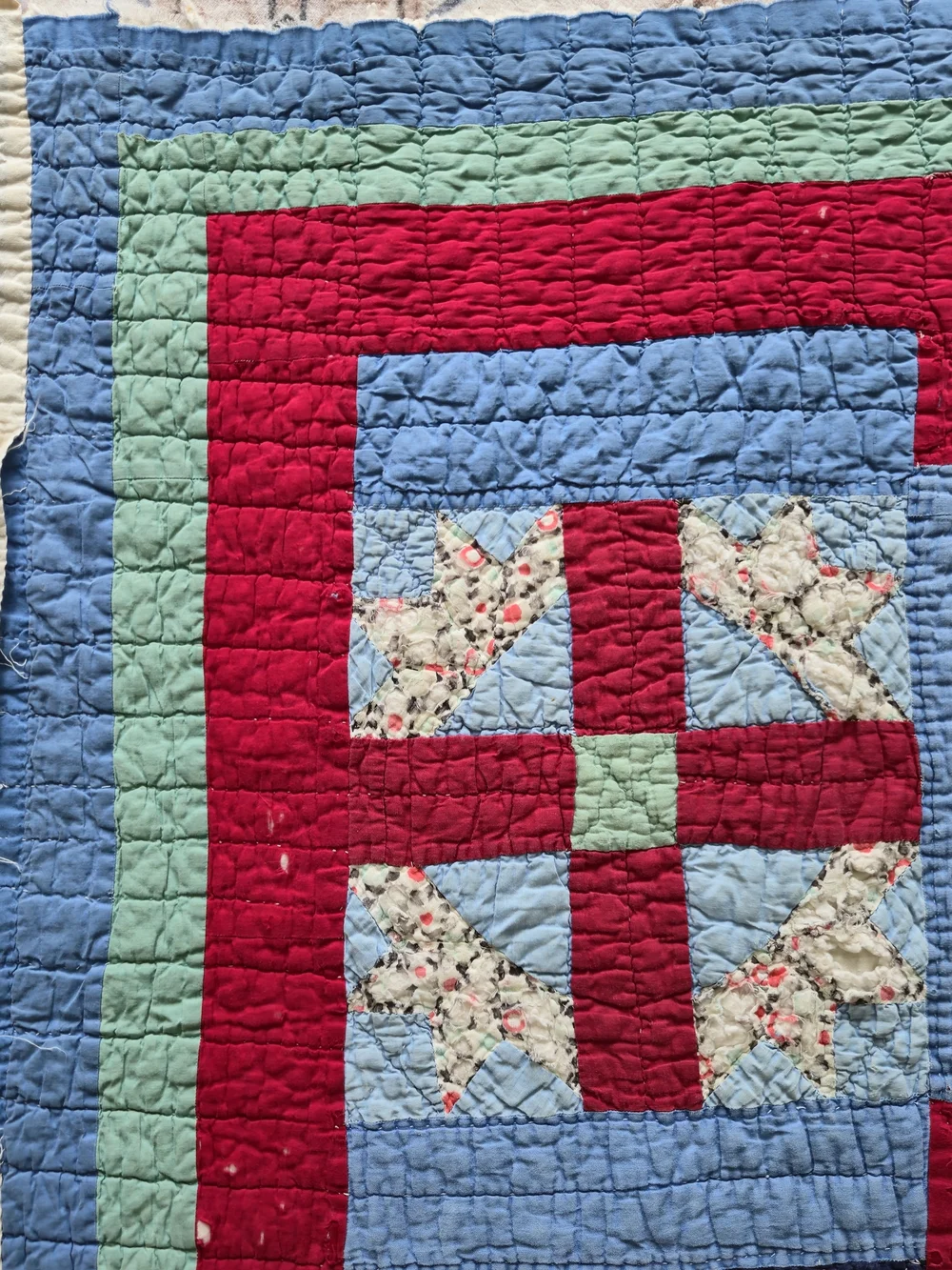 Vintage 1930s-40s Feedsack Churn Dash Cutter Quilt